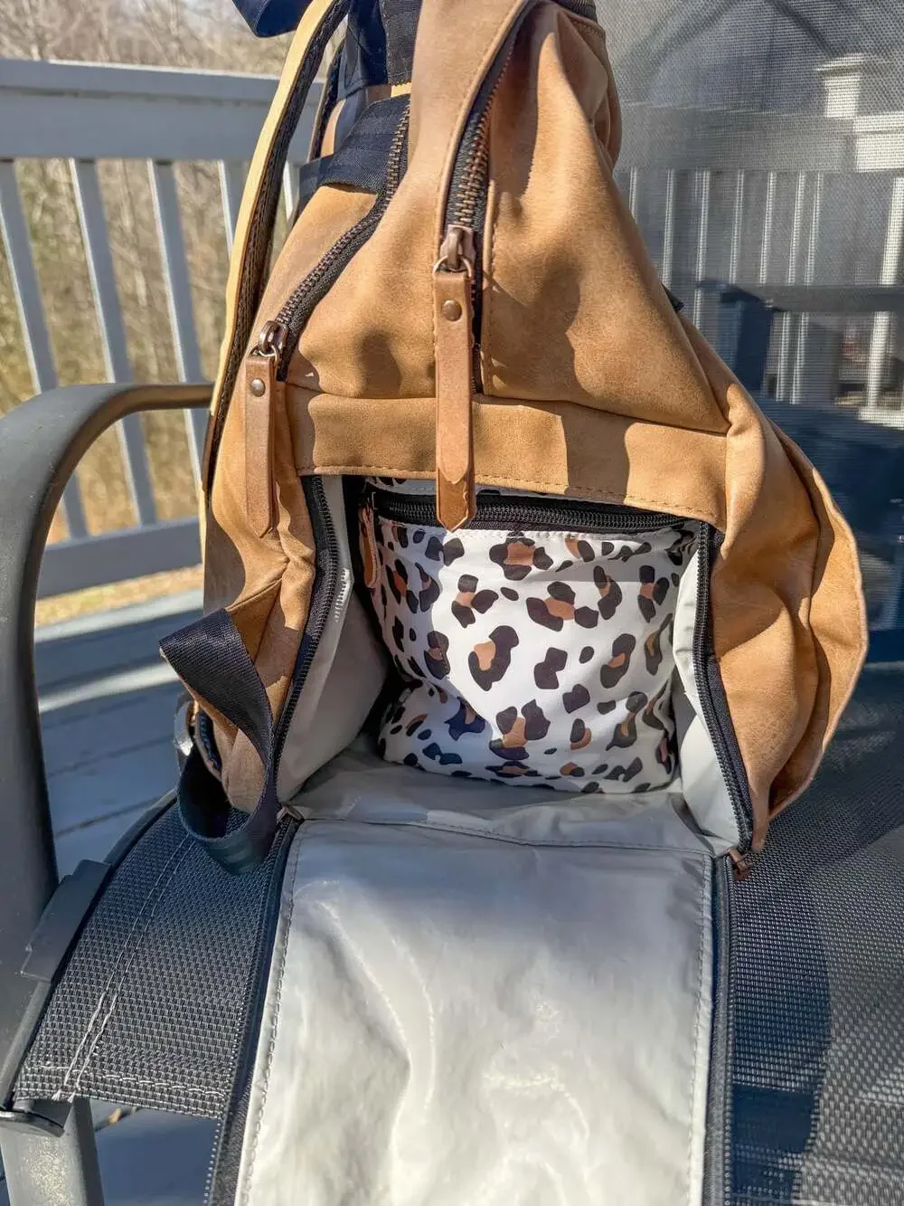 Petunia Pickle Bottom Boxy Backpack Diaper Bag in Tan Faux Leather